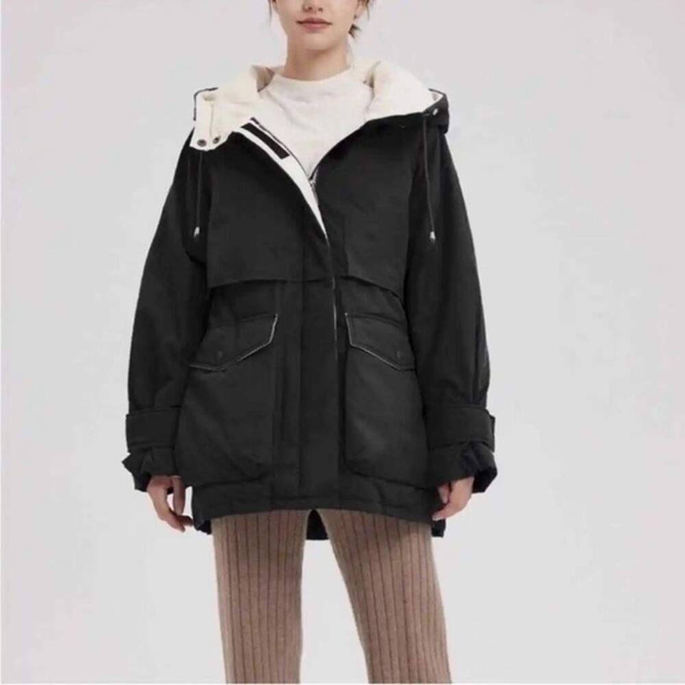 Nap Black Hooded Down Fill Puffer Parka Jacket Size M